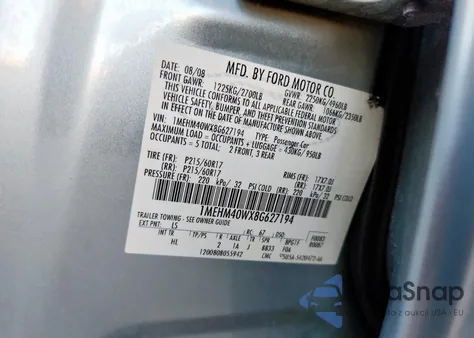 2008 Mercury Sable Luxury from USA, damaged, VIN 1MEHM40WX8G627194